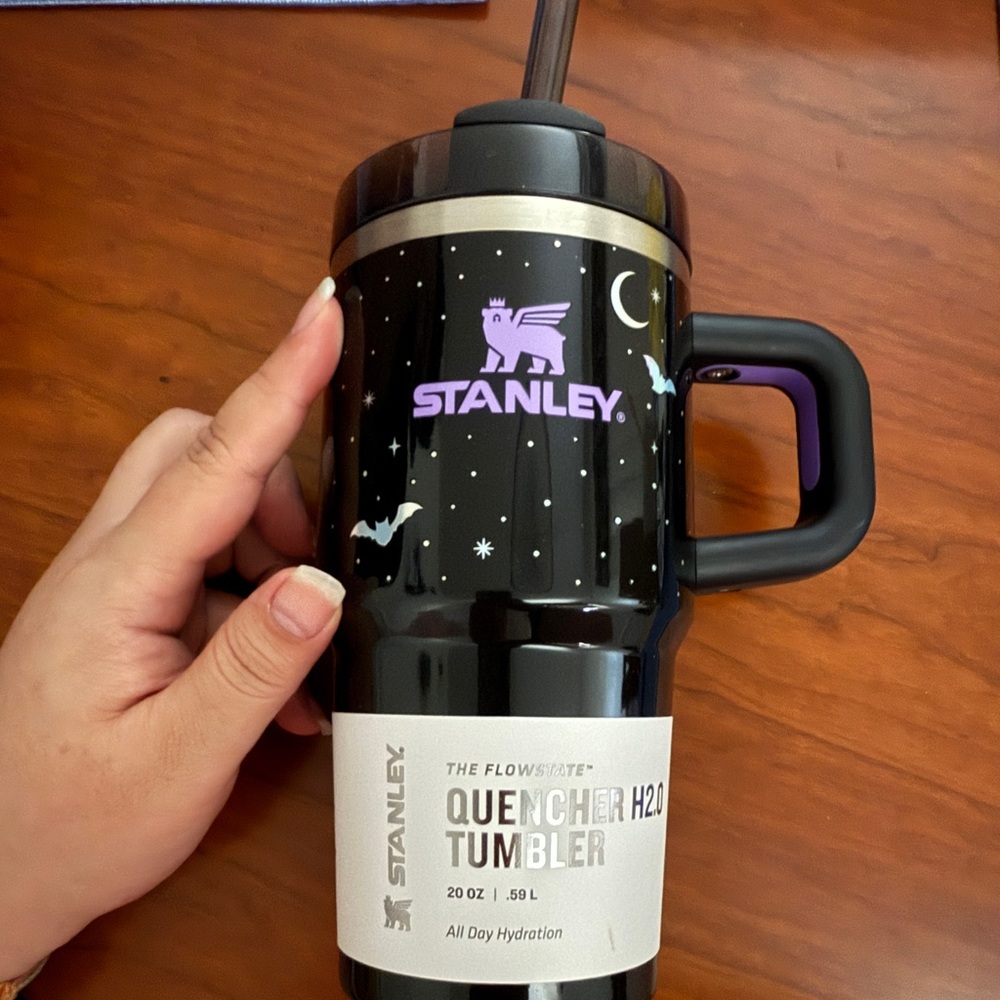 Stanley Halloween Black Tumbler with Lavender Highlights bats and stars